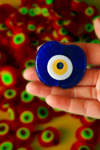 Original blue glass evil eye bead